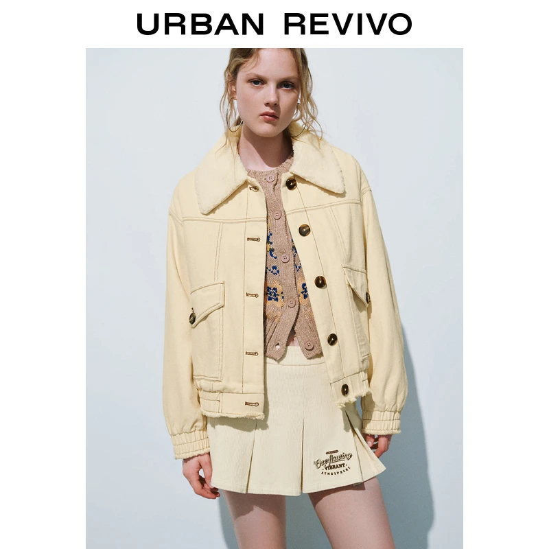 UR2024秋冬新款女装时髦明线设计感口袋毛领外套UYL140024