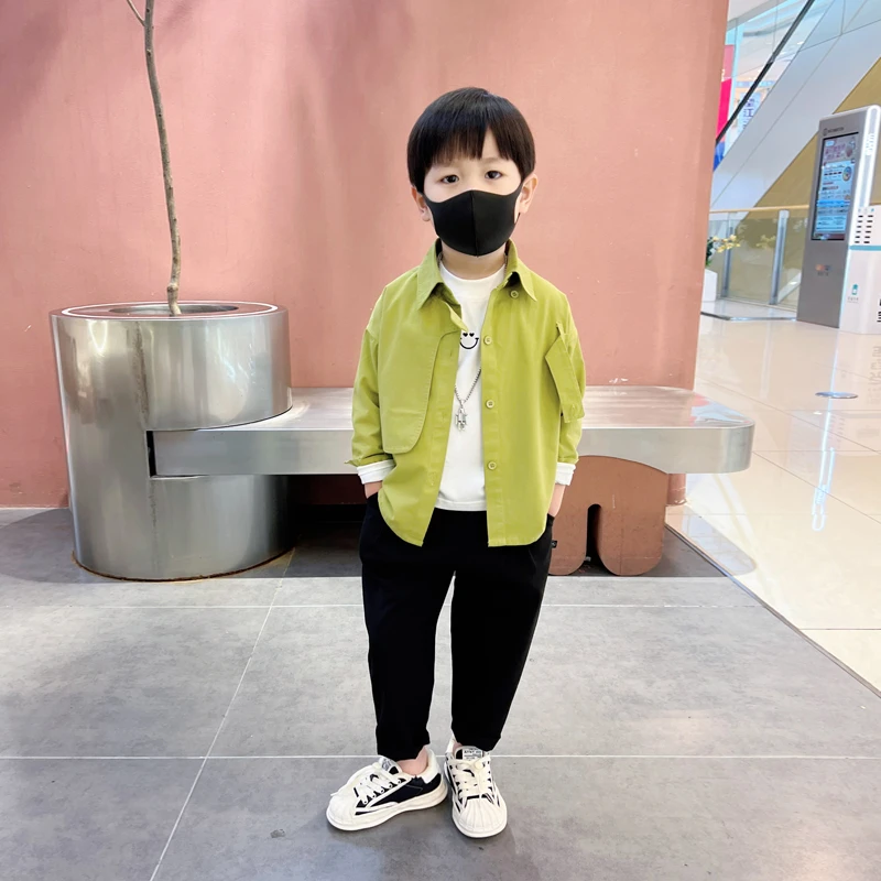 男童长袖衬衫2023新款春秋装中小童韩版衬衣儿童网红洋气小外套潮
