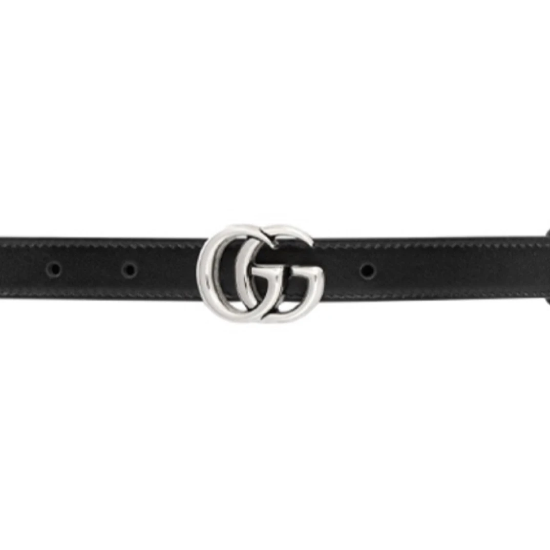 全新未使用 GUCCI/古驰 亮银扣头 光面牛皮腰带100码2cm