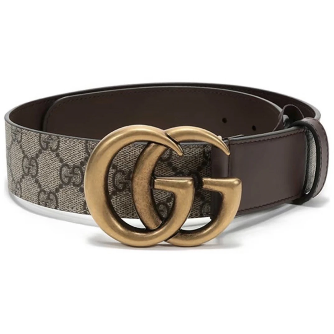 全新未使用 GUCCI/古驰 90码 做旧金双G拼接腰带 宽3cm