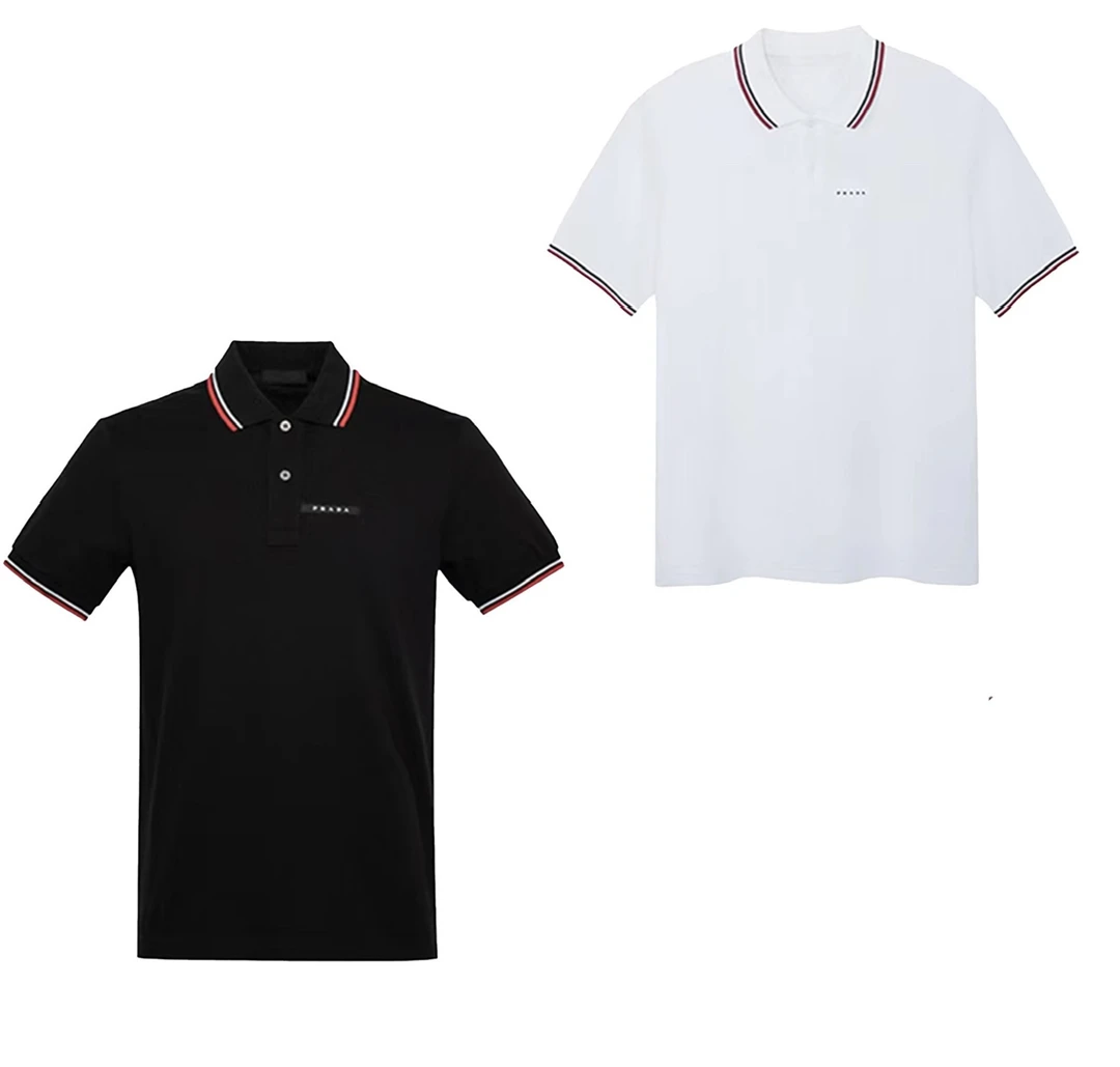 全新未使用 Prada/普拉达 Logo 领口条纹短袖Polo衫 男款 黑白