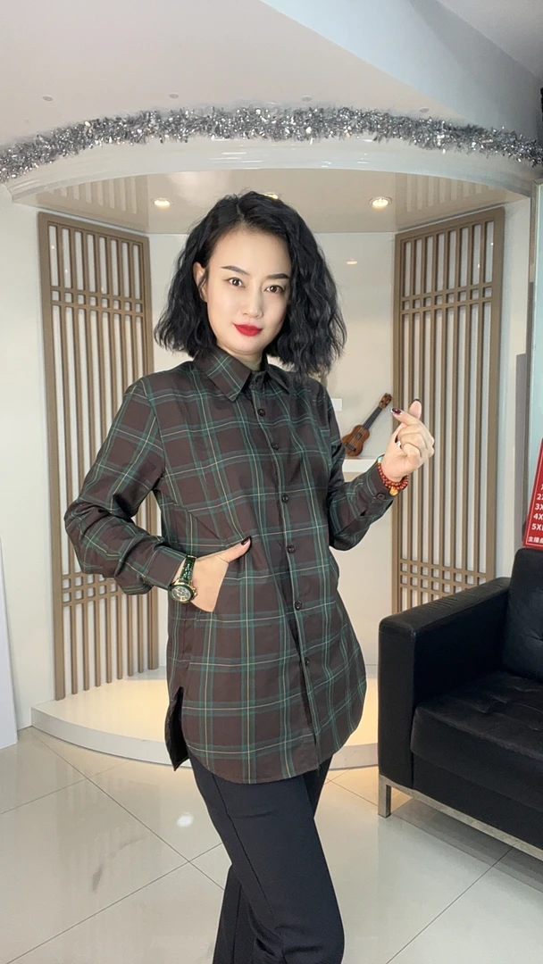 6892宽松格子衬衫女