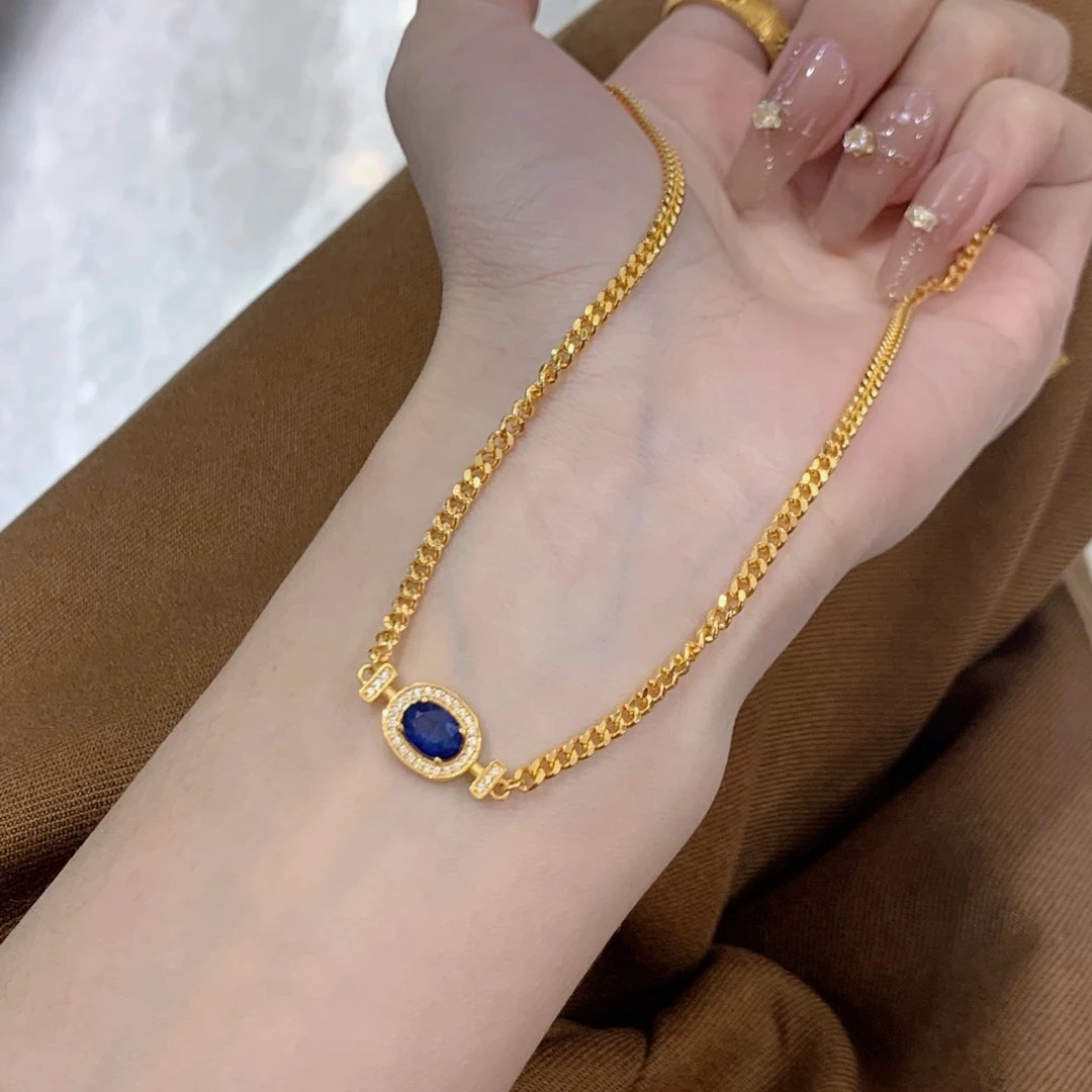 足金999天然蓝宝石镶嵌套链