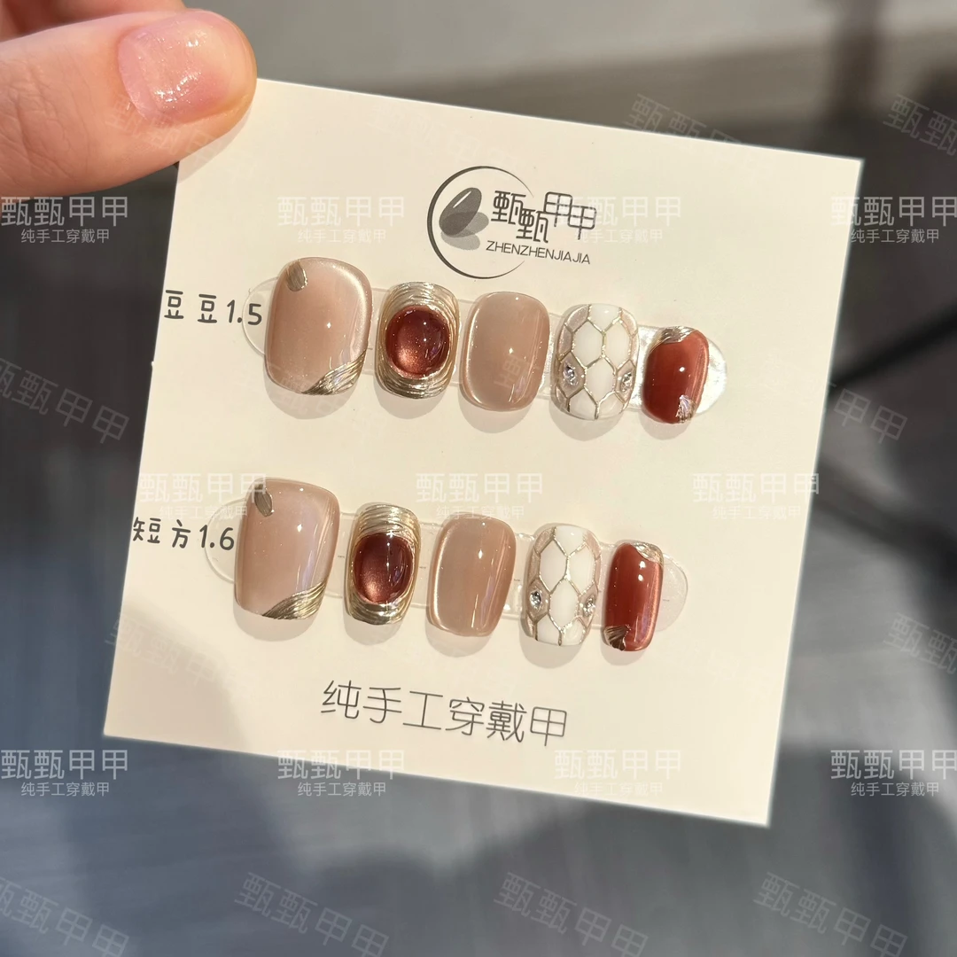 【金宝利】纯手工穿戴甲秋冬仙女必备显白短款短美甲片指甲贴片