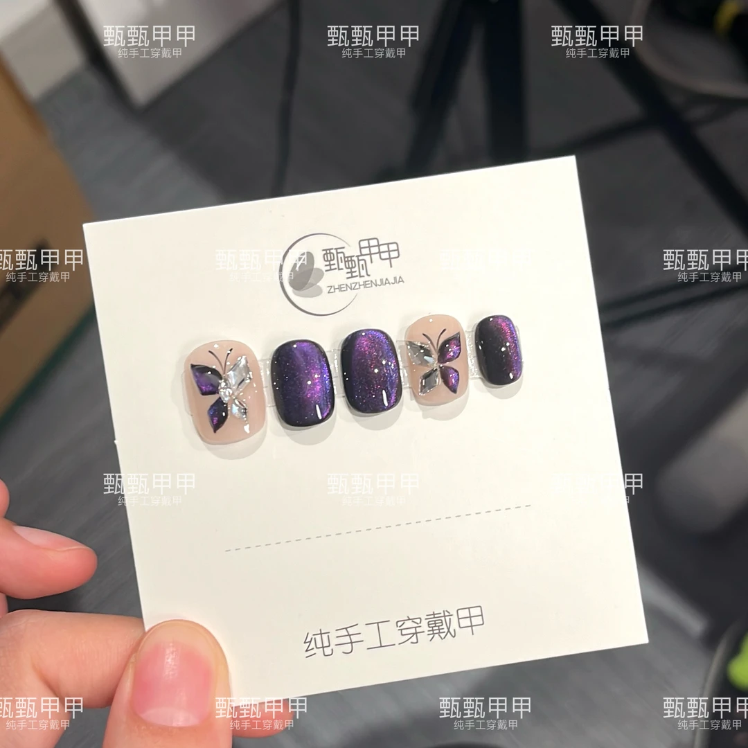 【黑魔仙】纯手工穿戴甲秋冬仙女必备显白短款短美甲片指甲贴片