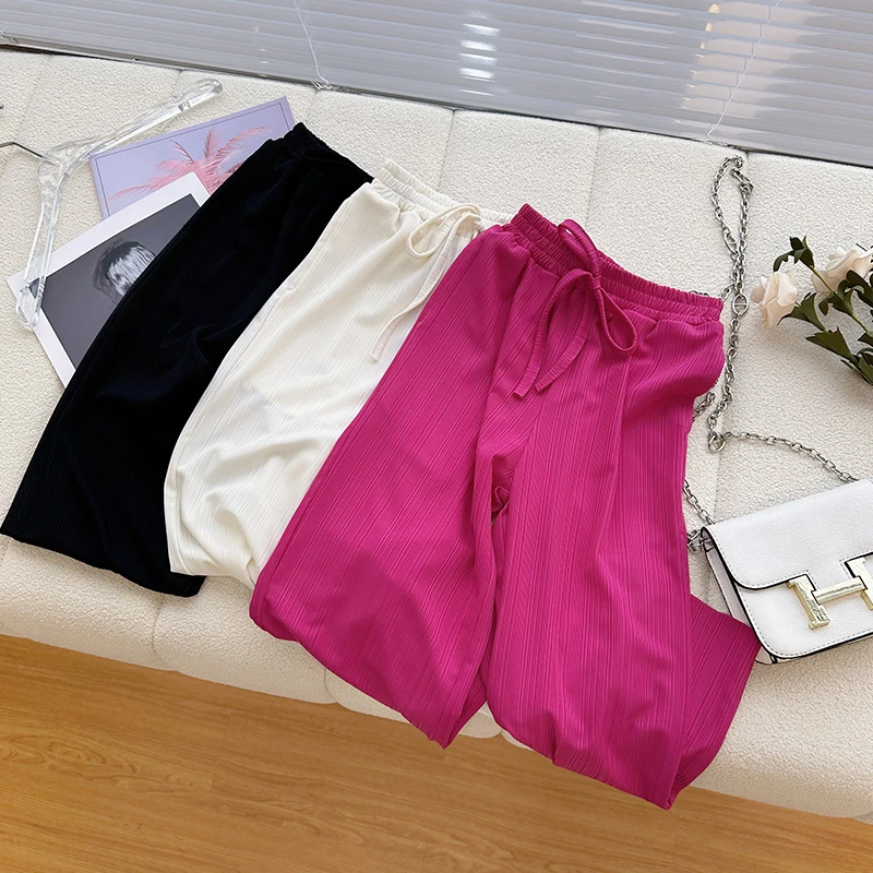 女童裤子夏季2023新款韩版小女孩休闲裤儿童直筒宽松冰丝长裤夏装