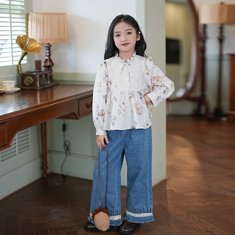 J09017女童衬衫春装2025新款中大童洋气宝宝碎花上衣童装儿童衬衣