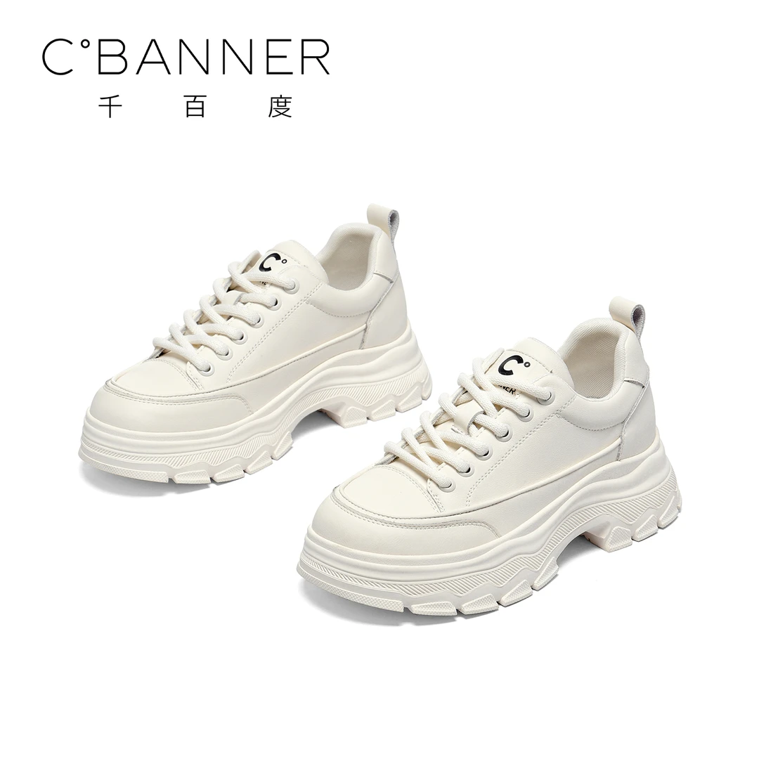 C.BANNER/千百度休闲鞋2023年新款秋冬新款时尚百搭系带厚底板鞋