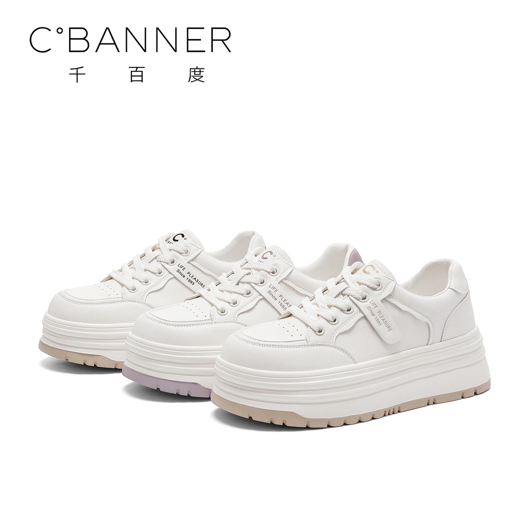 千百度松糕鞋女百搭学院风小白鞋休闲鞋QY934586-MXG-Y