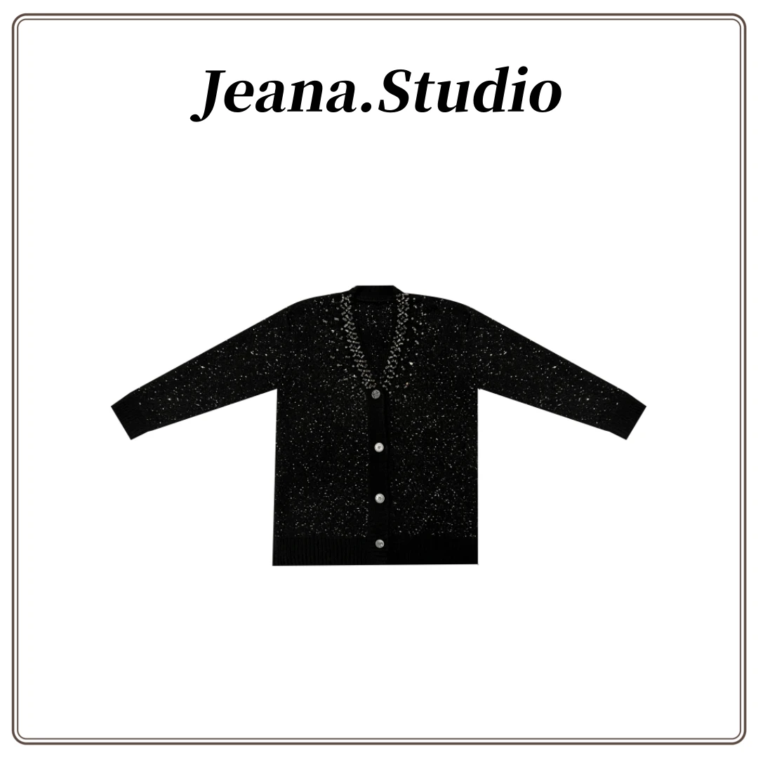 【Jeana.Studio】轻奢手工双领花满天星开衫款宽松版型毛衣MY-03