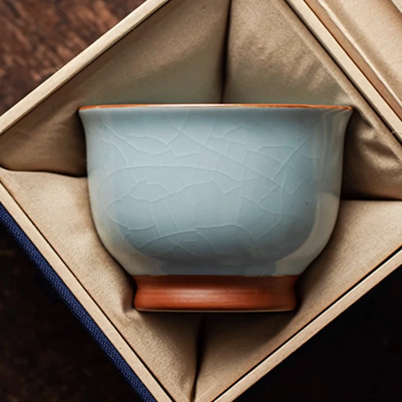 天青汝窑主人杯单杯开片可养大号个人专用陶瓷品茗杯喝茶功夫茶具