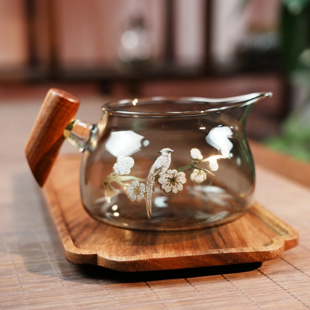 矮胖子烟灰公道杯四代分茶专用耐冷耐高温高硼硅玻璃木把手工耐热