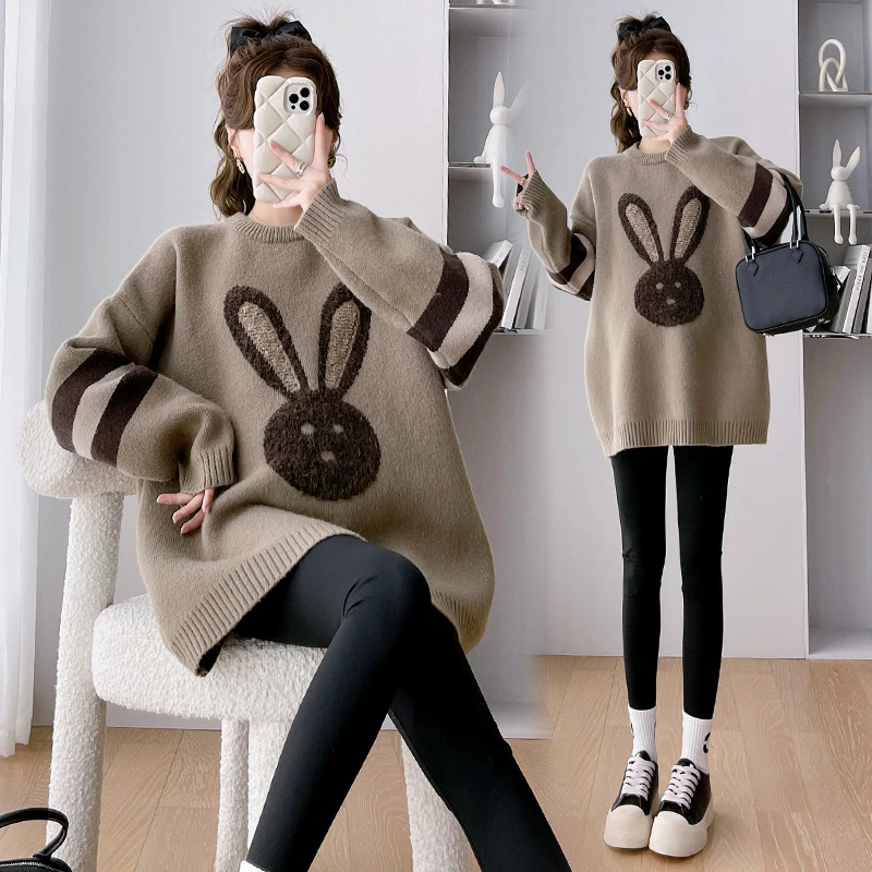 秋冬孕妇装套头毛衣大码200斤减龄针织上衣显瘦弹力遮肚上衣200斤