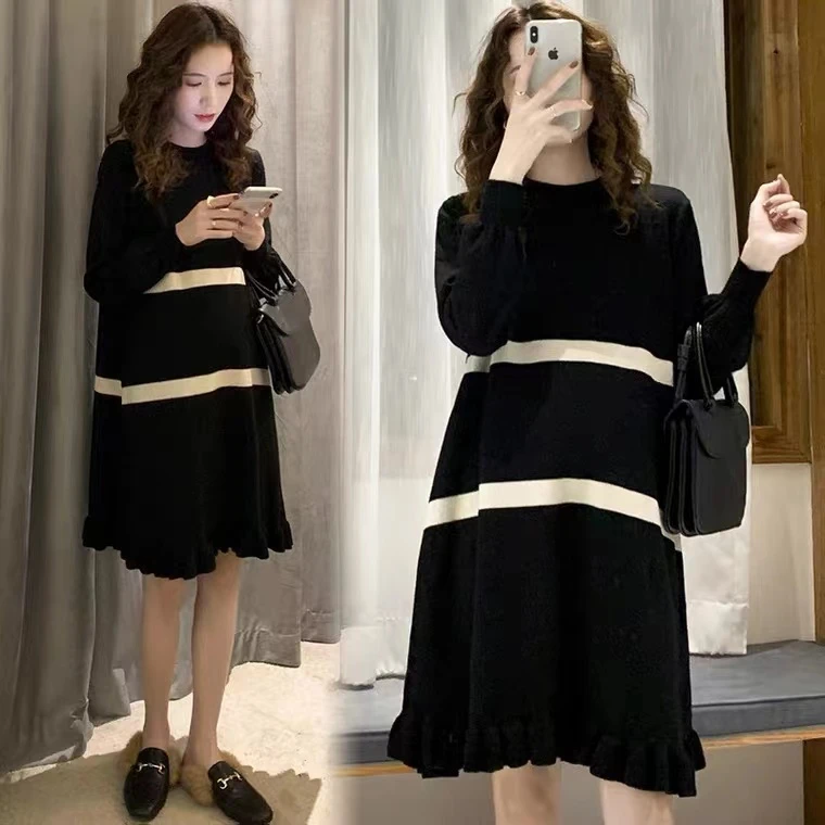 200斤孕妇装针织毛衣大码冬季外穿中长款时尚减龄连衣裙遮肚上衣