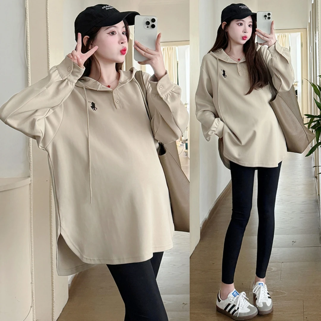 大码孕妇新款长袖卫衣连帽春秋外套休闲宽松中长款上衣秋装300斤