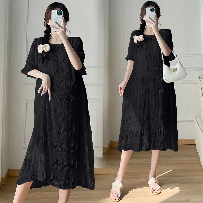 大码孕妇装连衣裙夏季雪纺短袖长裙洋气韩版中长款T恤裙子女200斤