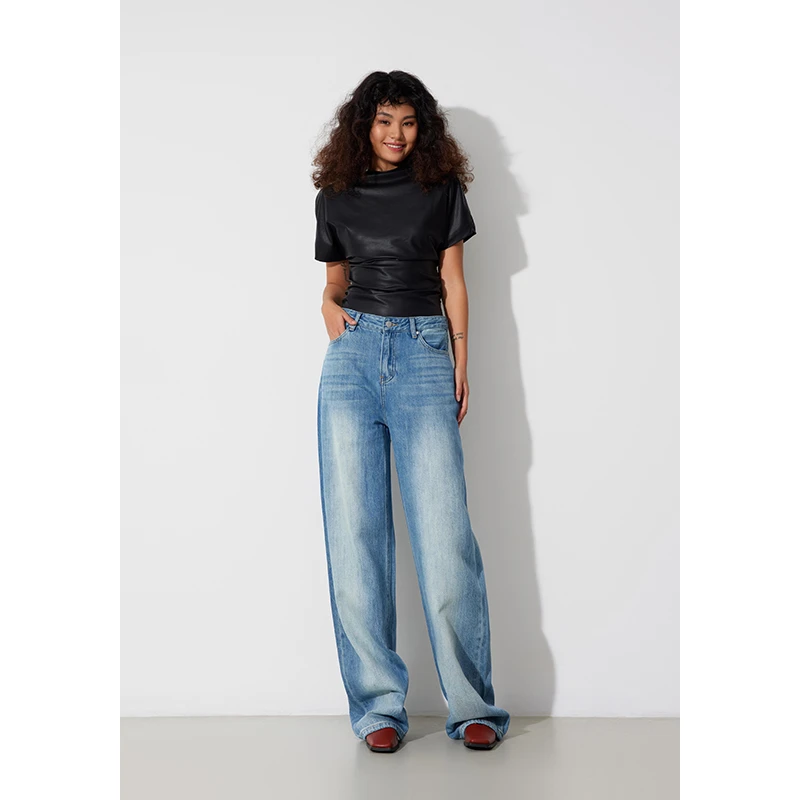 RUGOSAM 「阔腿系列」高腰长裤女牛仔裤220121002