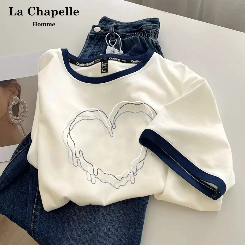 拉夏贝尔纯棉洋气短袖T恤女夏2025新款设计感小众百搭上衣情侣装X