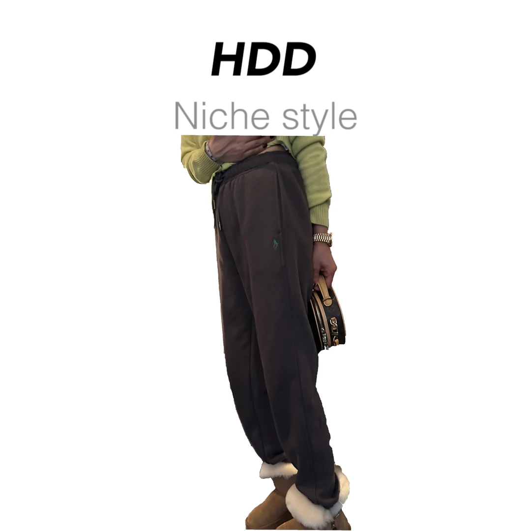 【HDD/侯點點】Y4215款秋冬新款两色小图标加绒卫裤休闲裤