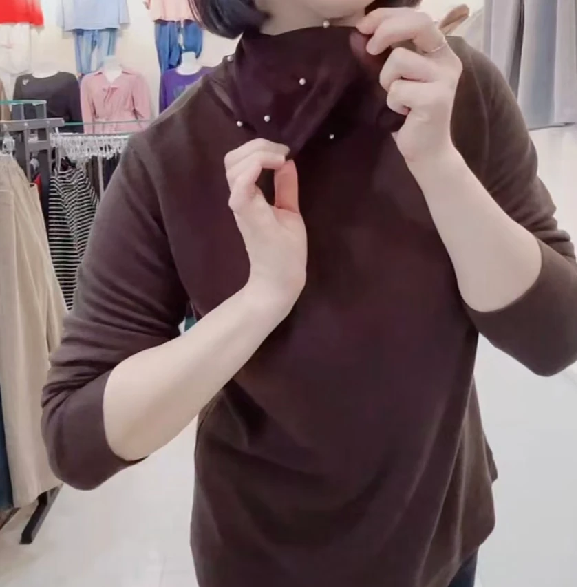 【韩国设计师衣吧】2024冬季新款百搭带珍珠堆堆沙领小衫