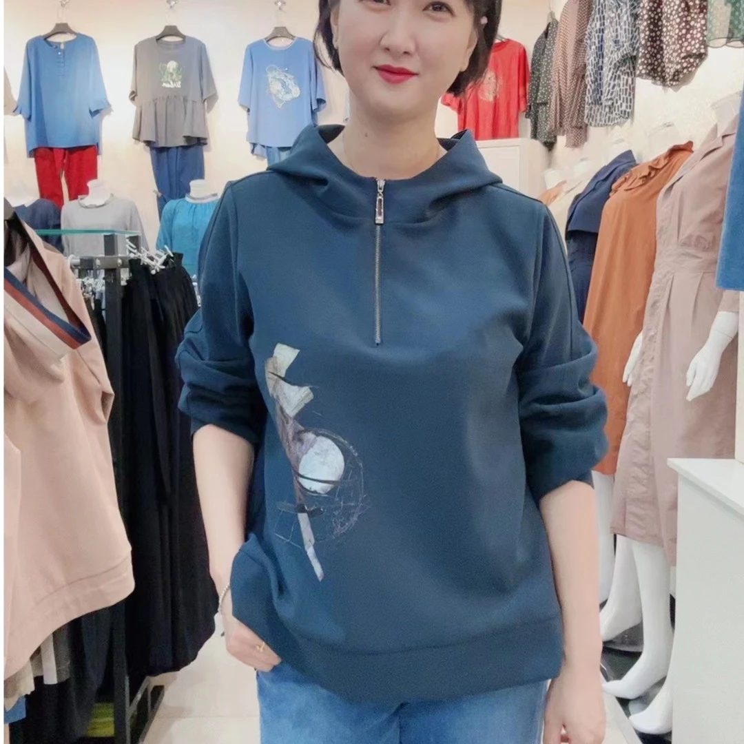 【韩国设计师衣吧】春秋 新款  时尚  减龄 百搭速干料拼接女款帽衫