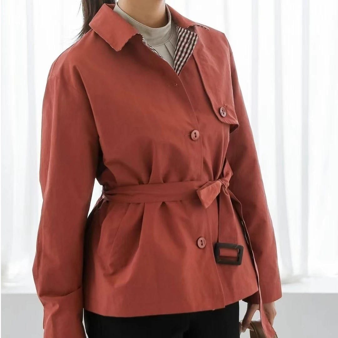 【韩国设计师衣吧】2025春季新品经典气质显瘦单排扣百搭短风衣