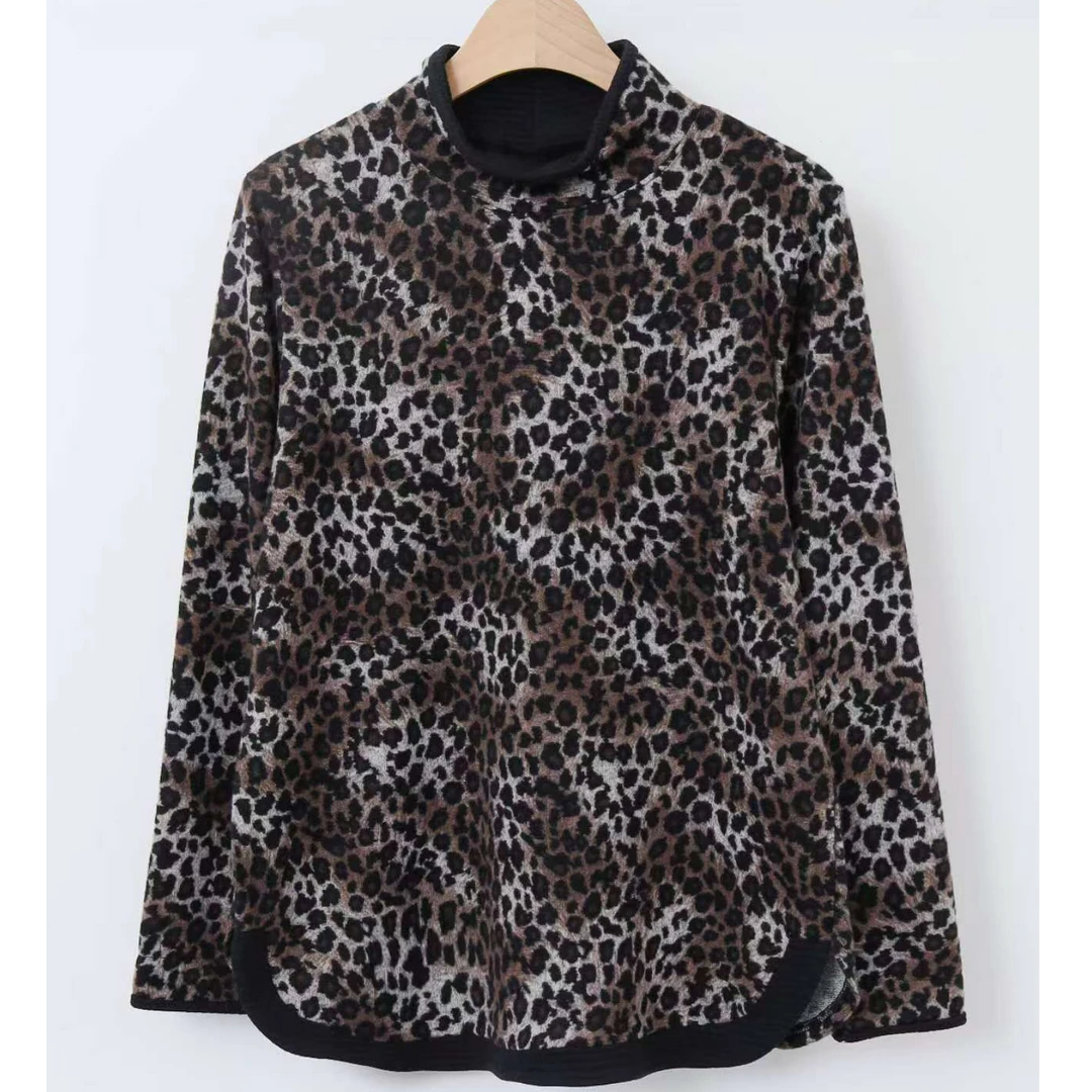 【韩国设计师衣吧】冬季新款高级大方时尚显瘦保暖舒服外绒豹纹小衫