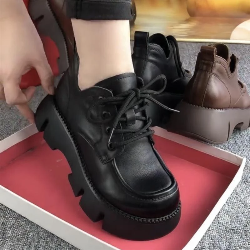 品牌断码鞋松糕厚底单鞋女皮鞋春秋潮流新款系带圆头英伦风小皮鞋