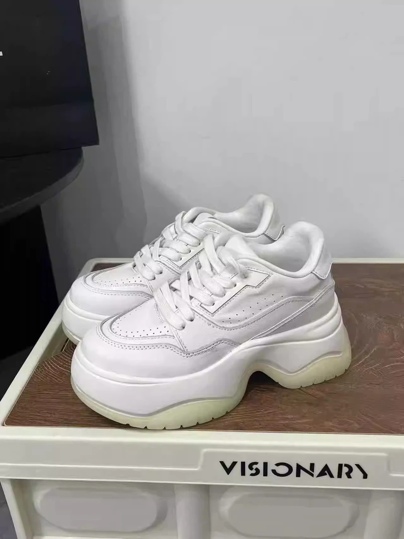 真皮厚底百搭拼色松糕鞋增高休闲运动鞋