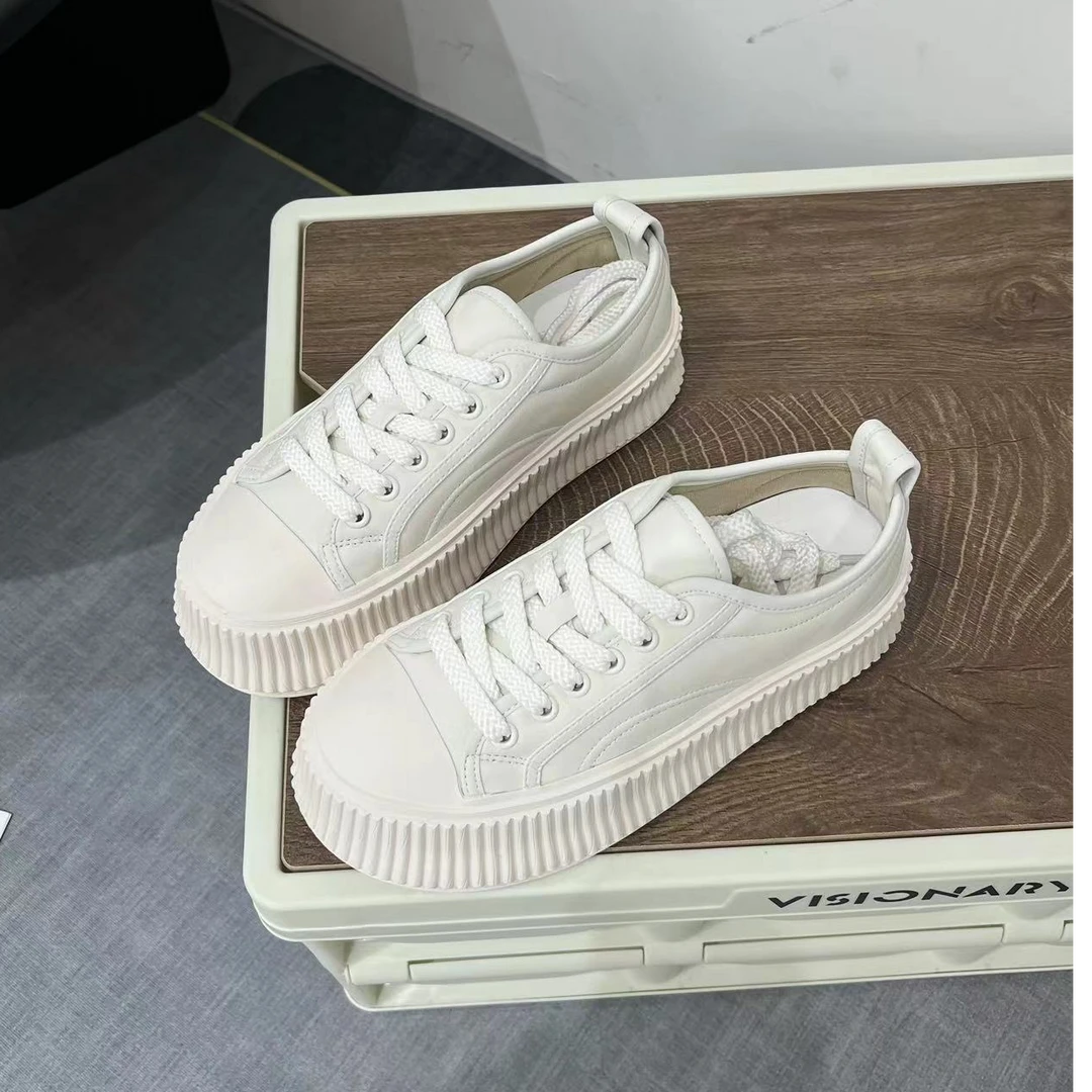 2024款真皮圆头厚底饼干鞋韩版休闲百搭欧货板鞋5709