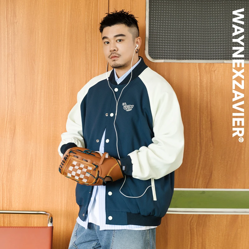 韦恩泽维尔大码美式复古球服男宽松春秋款加肥加大外套夹克8561