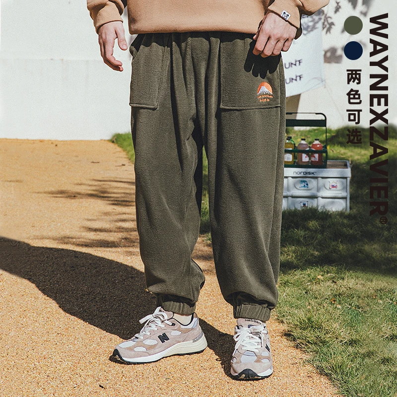 韦恩泽维尔大码摇粒绒加厚卫裤男加肥加大冬季宽松工装束脚裤7865
