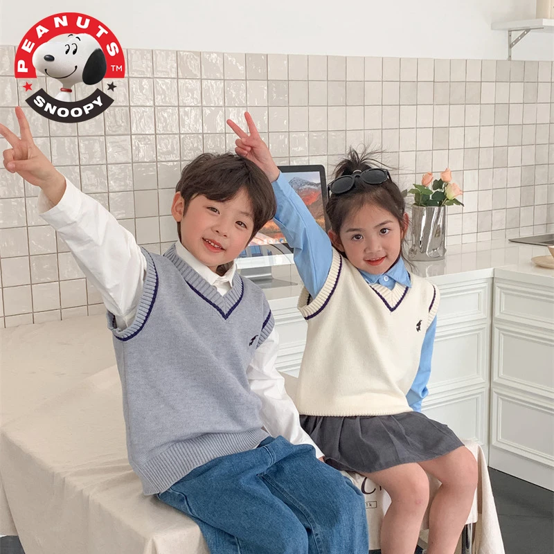 Snoopy/史努比男女童新款儿童针织背心时髦宝宝春秋马甲外穿毛衣