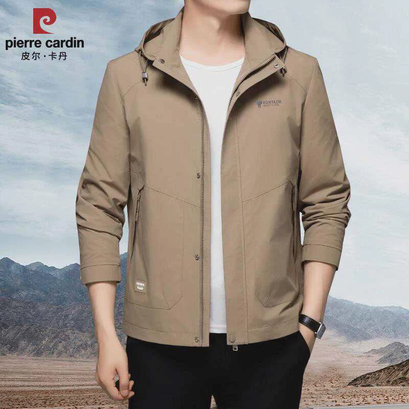 皮尔卡丹男士休闲夹克外套春秋新款帽子可拆卸宽松百搭夹克男