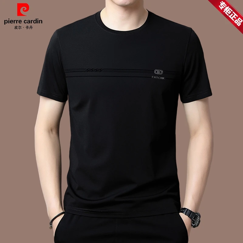 皮尔卡丹高档男士圆领短袖t恤夏季时尚潮流修身半袖体恤男装上衣