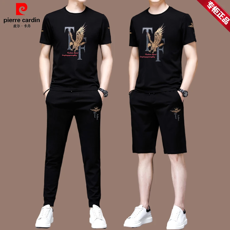 皮尔卡丹高档男士休闲运动套装夏季潮流帅气时尚短袖短裤套装男款