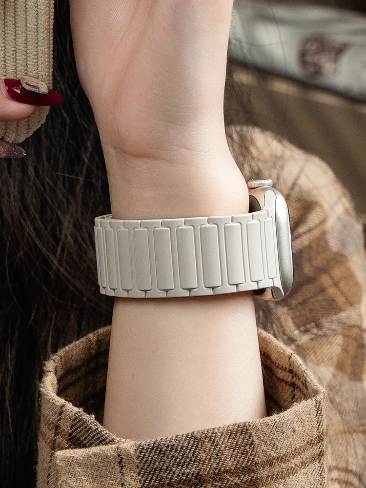 张婧仪同款适用苹果S9手表iwatch10表带applewatch磁吸硅胶SE8女7