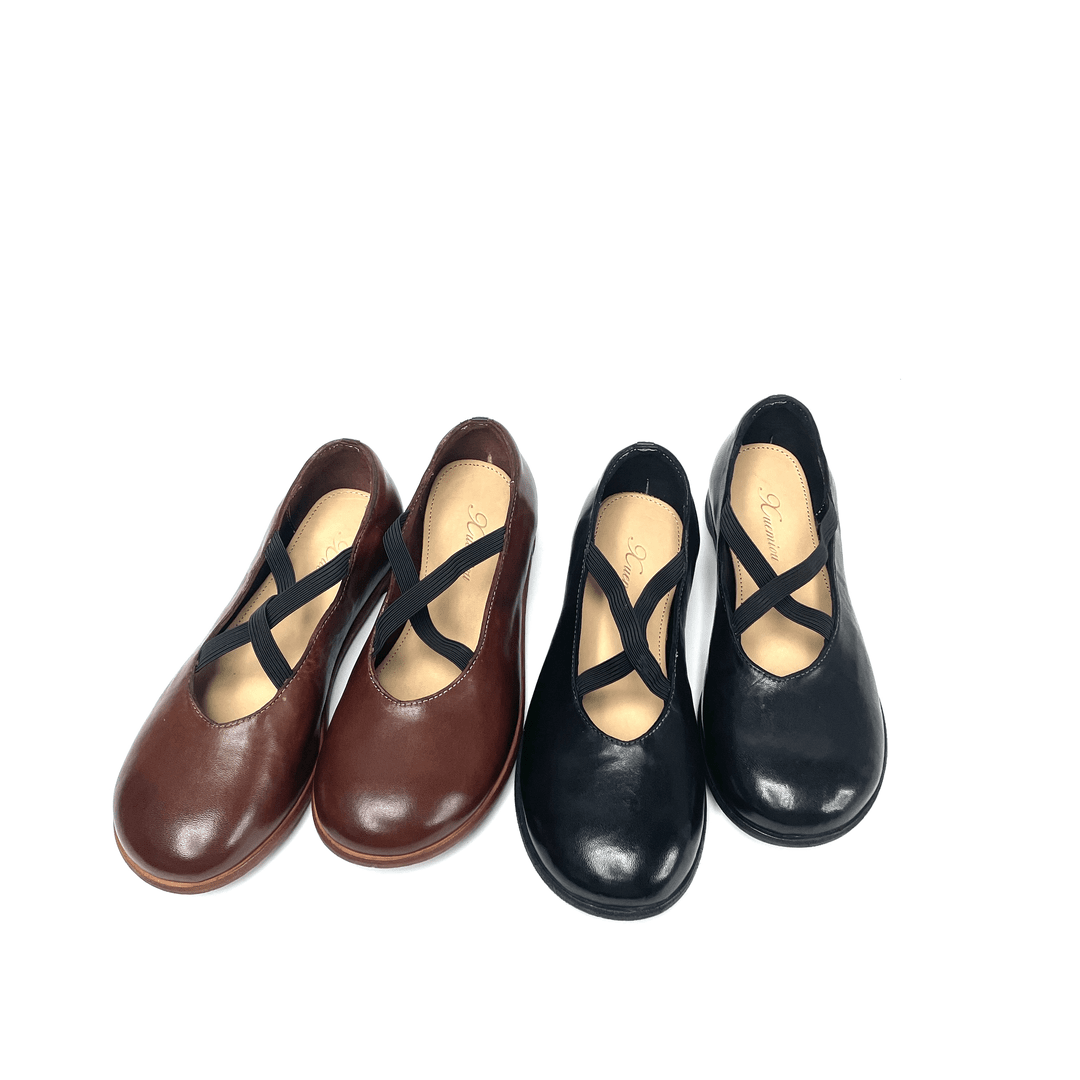 雪密欧 重工水洗马皮褶皱平底芭蕾舞鞋女百搭圆头浅口真皮单鞋女606-1