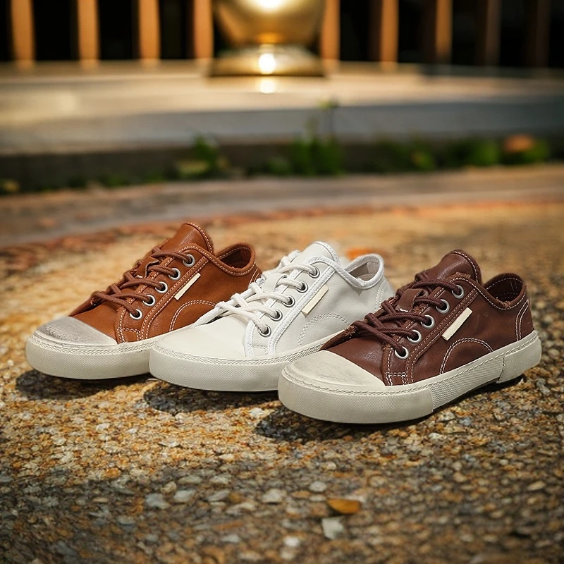 手工做旧水洗马皮平底透气休闲板鞋女百搭低帮系带脏脏鞋WF009-2