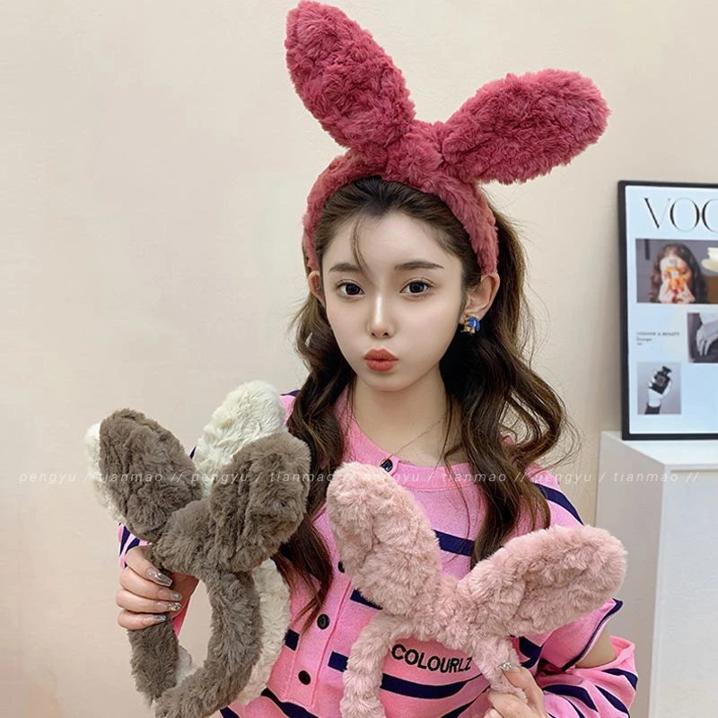 可爱兔耳朵毛绒发箍女洗脸发箍发卡网红兔子头饰头箍毛毛发饰化妆