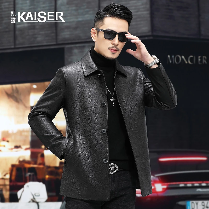 KAISER/凯撒 2025新款 头层山羊皮商务翻领男士真皮皮衣 12A20526