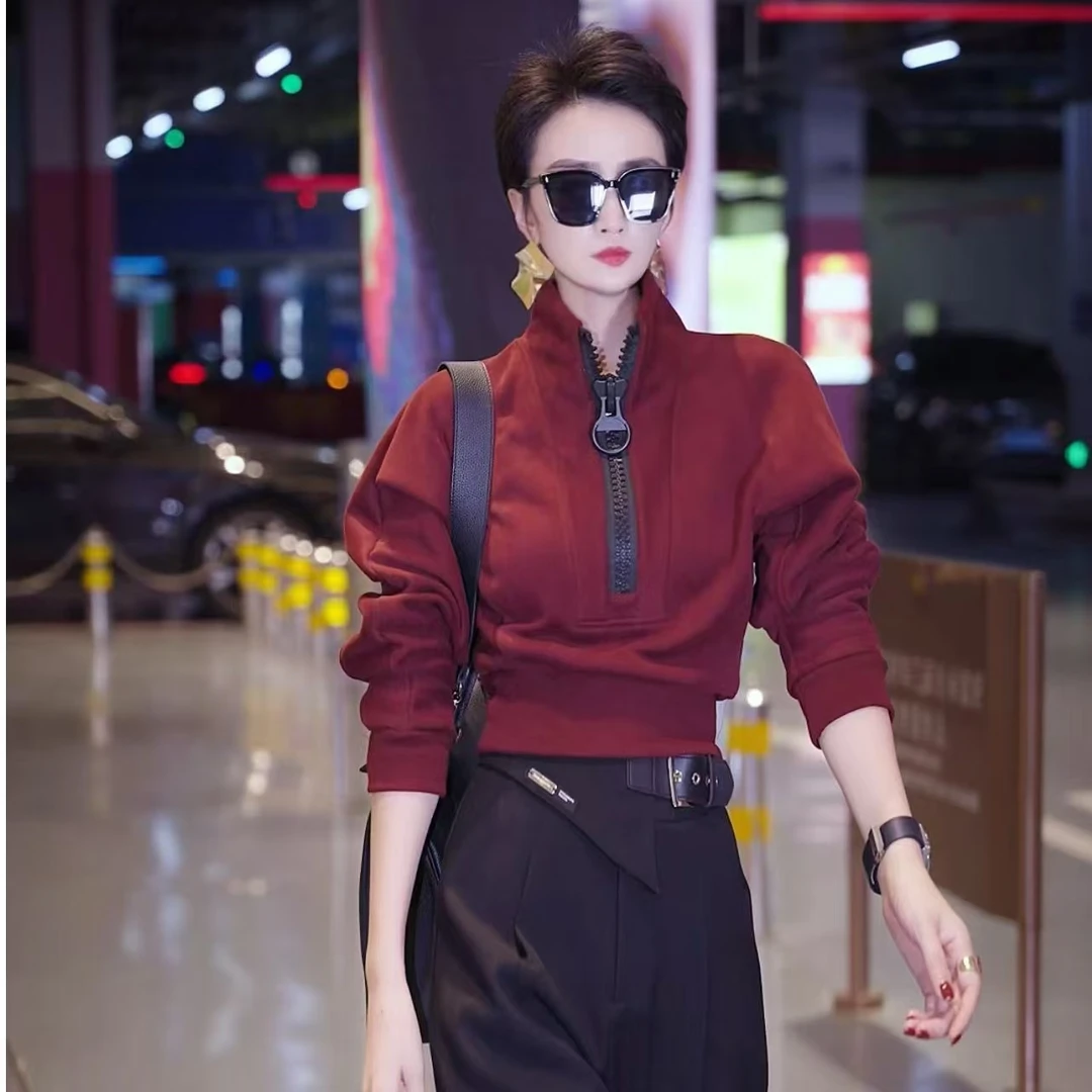 (文萱推荐）新款时尚百搭简约洋气加绒大拉链卫衣