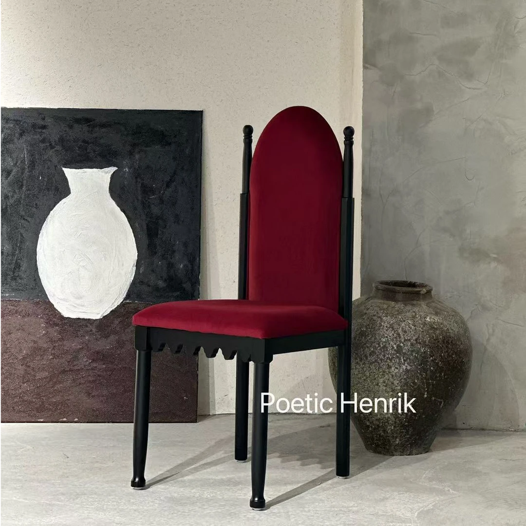 法式高级感餐椅白蜡木化妆椅卧室餐厅红丝绒轻奢书椅时尚高背