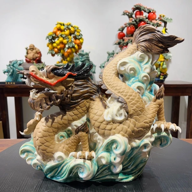 新年招财龙摆件陶瓷工艺品创意家居装饰玄关酒柜办公室35×12×33