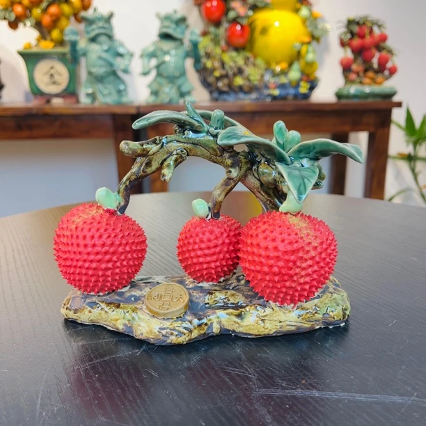石湾陶瓷荔枝创意茶几桌面纯手工工艺品摆件家居小物件16×6×11