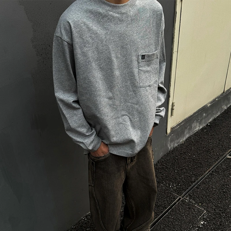 【UNAPS】秋季日系中性简约310G纯棉长袖圆领T恤男女潮宽松打底TEE