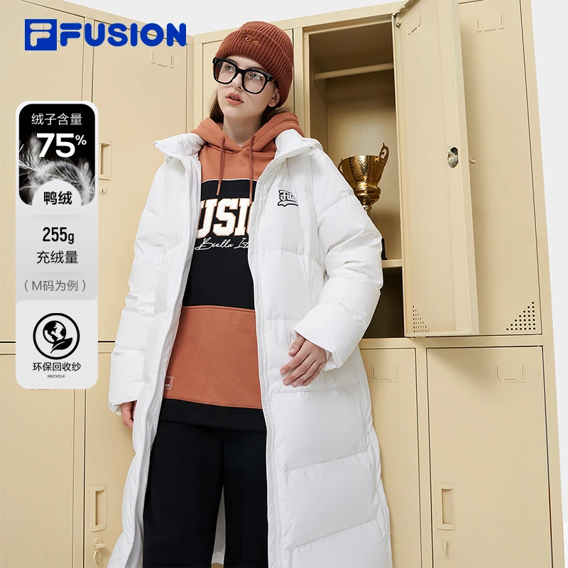 FILA/斐乐潮牌新款加厚鸭绒保暖羽绒服过膝外套情侣百搭雅丹风