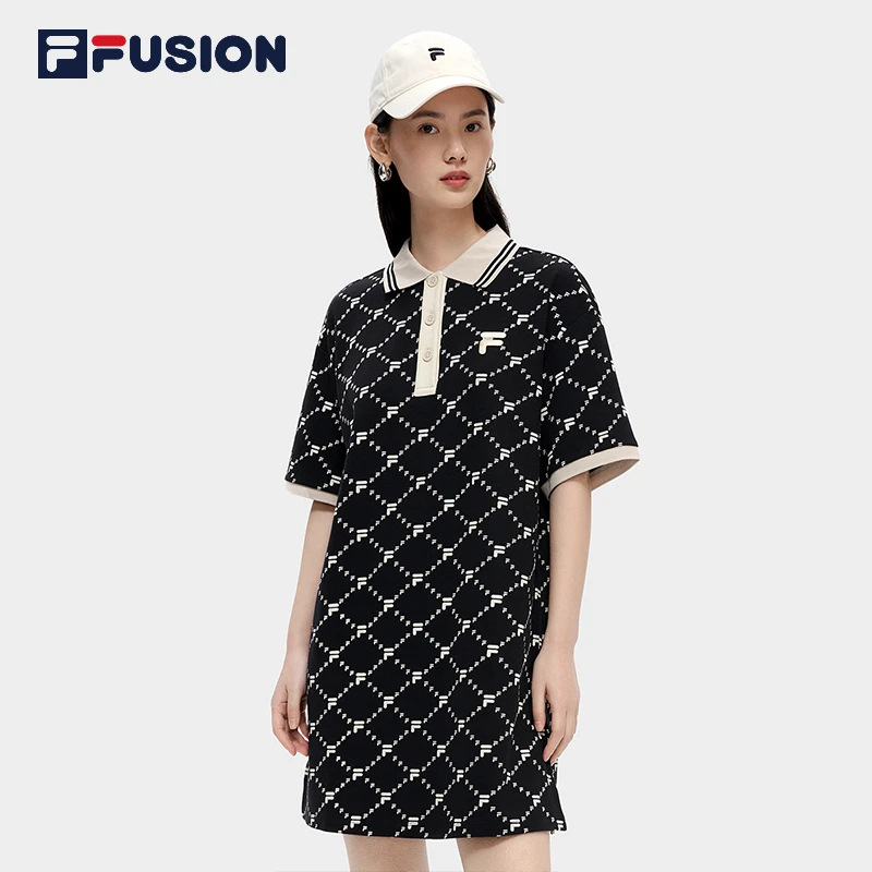 FUSION斐乐连衣裙女子2025夏新款翻领流光风POLO领运动T11W323316