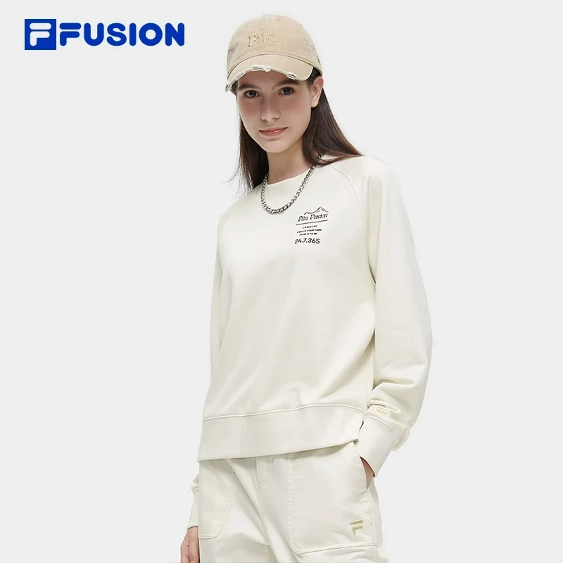 FILAFUSION斐乐潮牌女子套头卫衣2024女款新款宽松长袖棉针织上衣