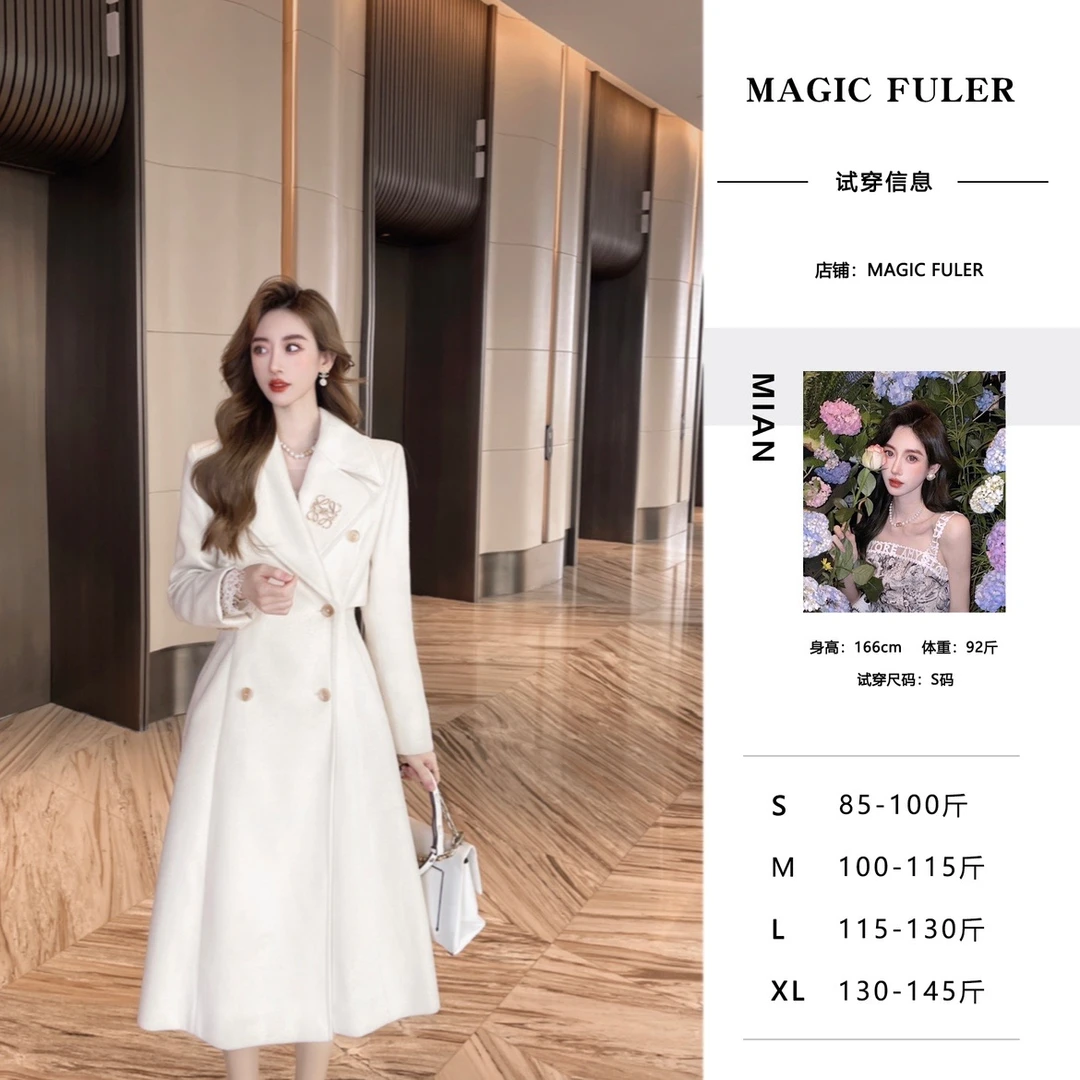 名媛风收腰中长款毛呢大衣外套iris184